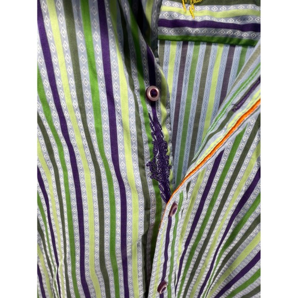 Robert Graham Men's 2XLT Green Purple Stripe Long Sleeve Button Down Shirt - Picture 6 of 13